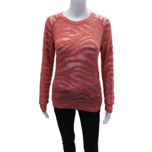 IRO Jeans Womens Cotton Sheer Striped Crew Necked Top Salmon Pink Size S
